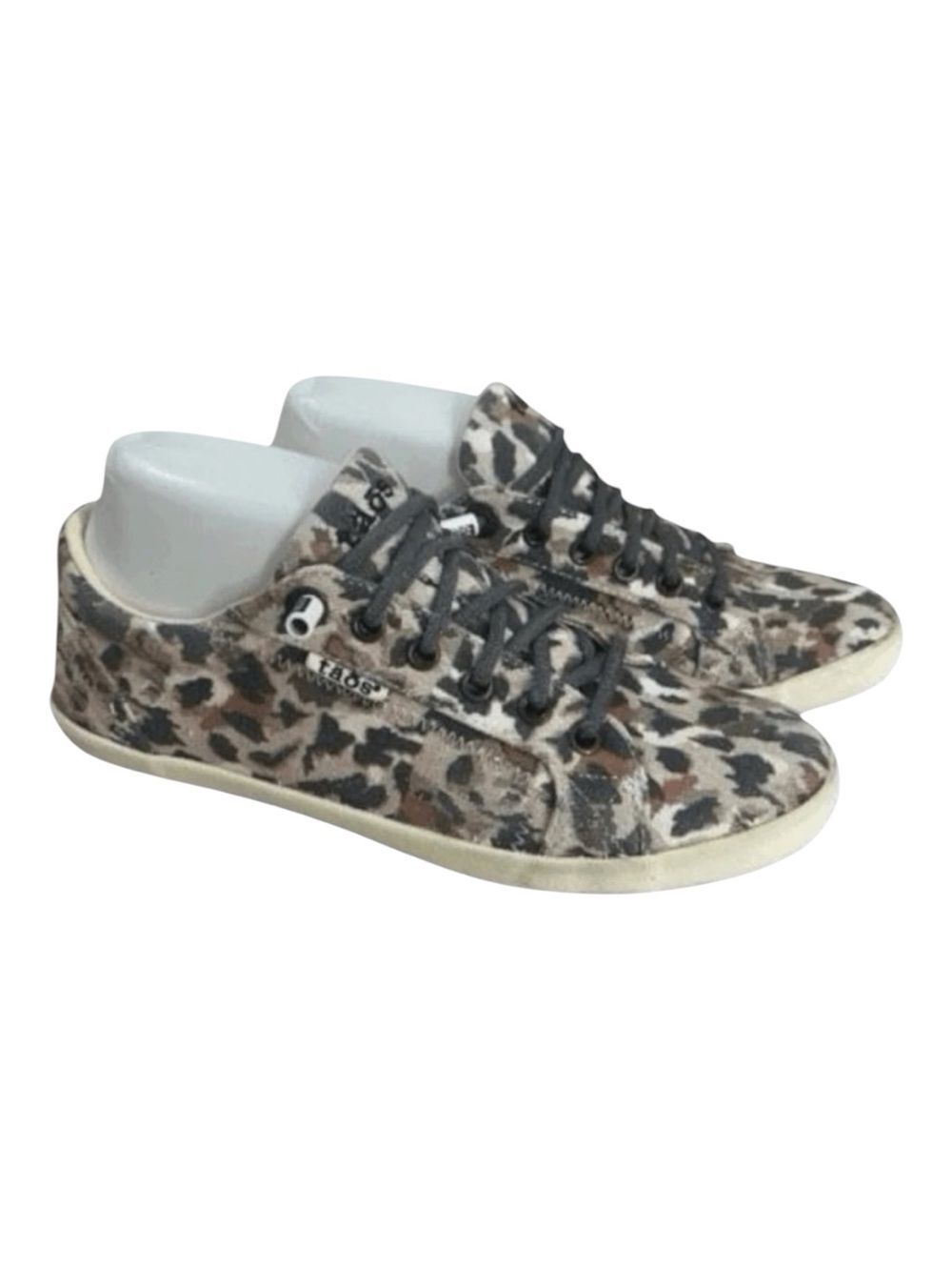 Taos Canvas Low Sneakers Women Size 7.5 Brown Leopard Print Lace Up Athletic